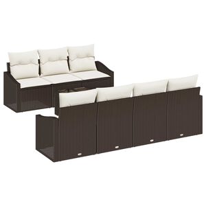 vidaXL Conjunto de Sof&aacute;s com almofada 8 pcs Marrom e Creme vime PE