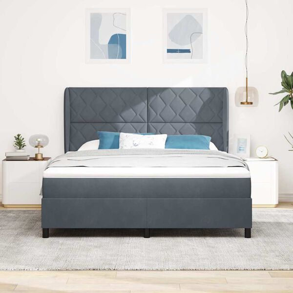 vidaXL Cama Box com colch&atilde;o Cinza Escuro 200 x 180 cm Poli&eacute;ster