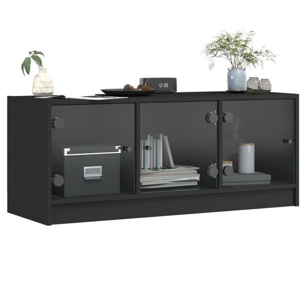 vidaXL M&oacute;vel de TV c/ portas de vidro 102x37x42 cm preto
