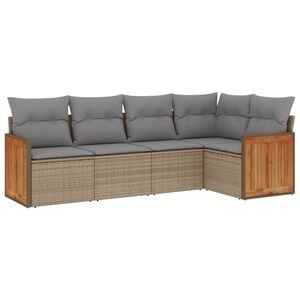 vidaXL 5 pcs conjunto de sof&aacute;s p/ jardim com almofad&otilde;es vime PE bege