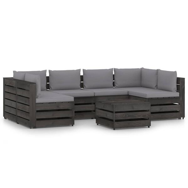 vidaXL 7 pcs conj. lounge jardim + almofadões madeira impreg. cinzento