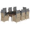 vidaXL 9 pcs conjunto de jantar p/ jardim com almofad&otilde;es vime PE bege