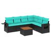 vidaXL Conjunto de sof&aacute; de jardim com 7 pe&ccedil;as e almofadas em rattan sint&eacute;tico preto