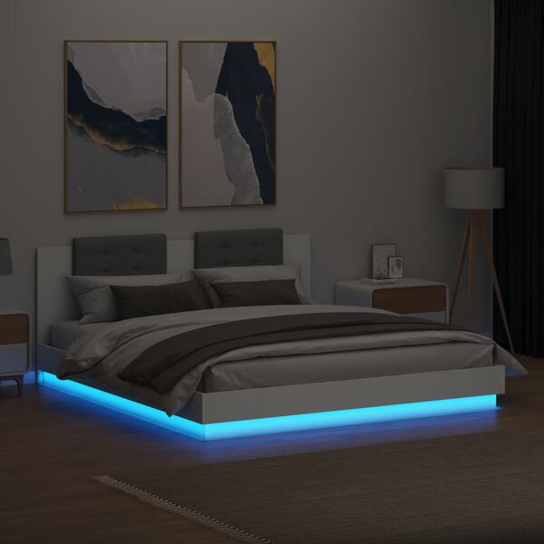 vidaXL Estrutura de cama com cabeceira e luzes LED 160x200 cm branco