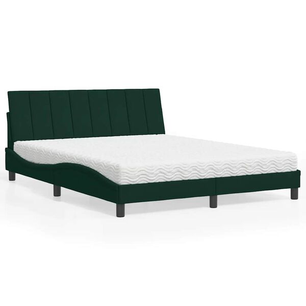 vidaXL Cama com colchão Hanko 160x200 cm veludo verde-escuro