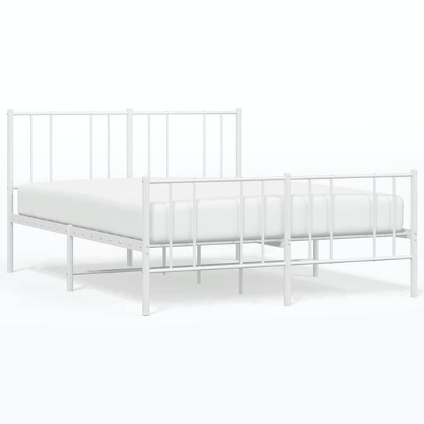 vidaXL Estrutura de cama com cabeceira e p&eacute;s 160x200 cm metal branco