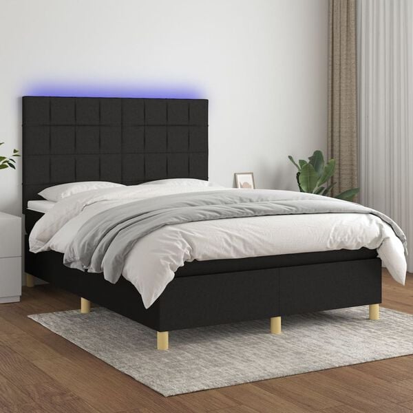 vidaXL Cama box spring c/ colch&atilde;o e LED 140x200 cm tecido preto
