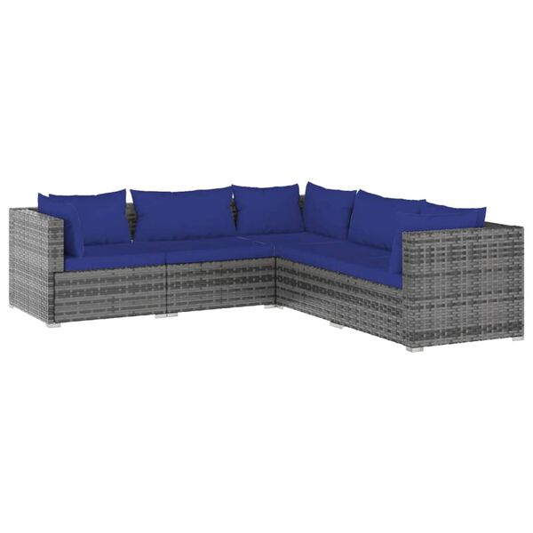 vidaXL 5 pcs conjunto lounge de jardim c/ almofadões vime PE cinzento