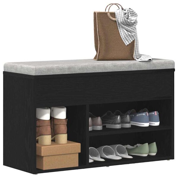 vidaXL Banco para Sapatos Carvalho Preto 80 x 30 x 45 cm