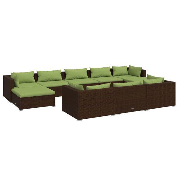 vidaXL 10 pcs conjunto lounge jardim c/ almofad&otilde;es vime PE castanho
