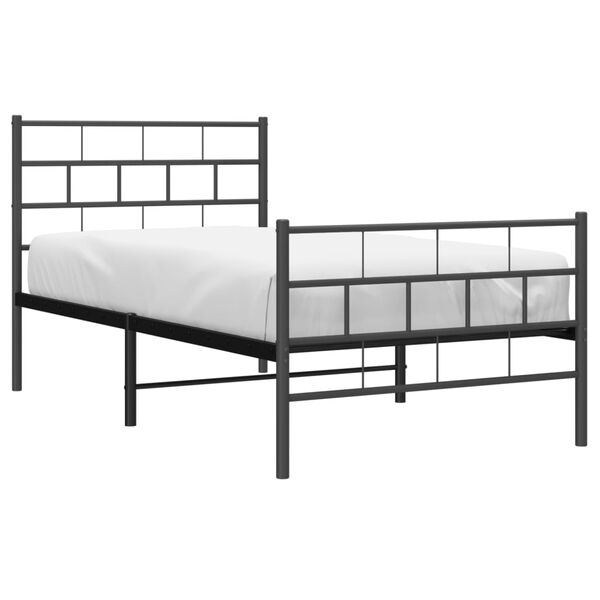 vidaXL Estrutura de cama com cabeceira e p&eacute;s 75x190 cm metal preto