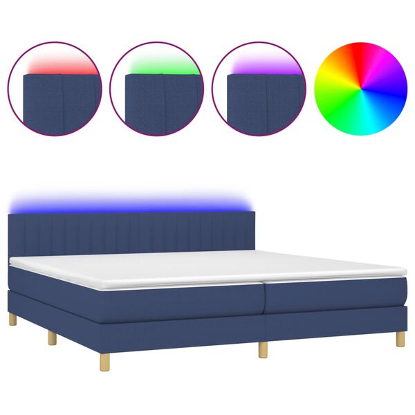 vidaXL Cama box spring c/ colch&atilde;o e LED 200x200 cm tecido azul