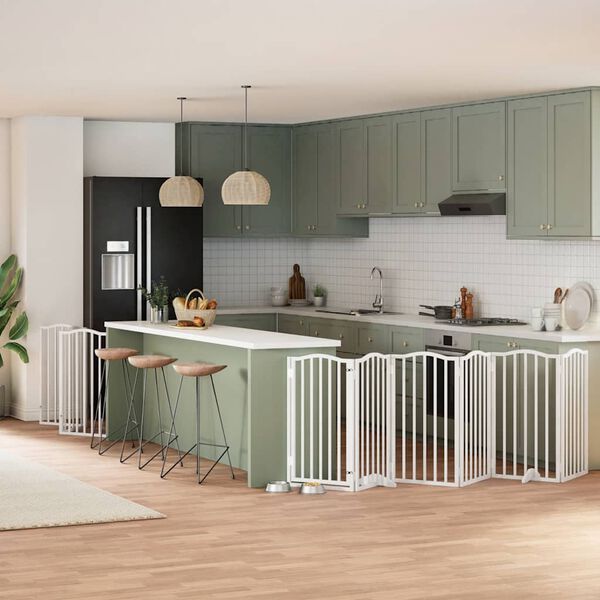 vidaXL Port&atilde;o p/ c&atilde;es com porta dobr&aacute;vel 9 pain&eacute;is 450 cm &aacute;lamo branco