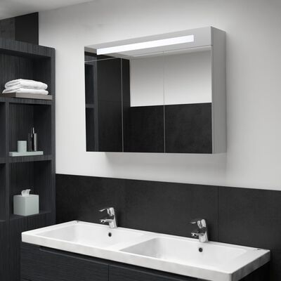 vidaXL Armário espelhado para casa de banho com LED 88x13x62 cm