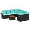 vidaXL Conjunto de Sof&aacute; de Jardim 9 pcs Preto e Turquesa vime PE