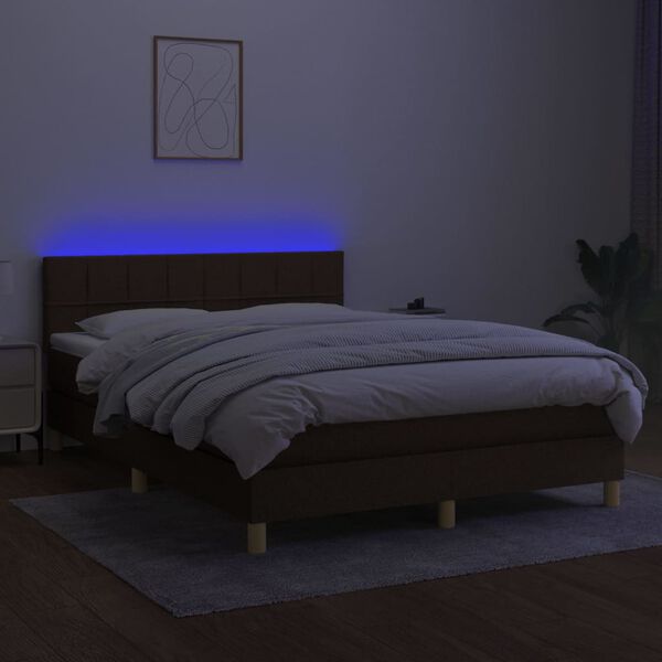 vidaXL Cama box spring c/ colch&atilde;o/LED 140x190cm tecido castanho-escuro