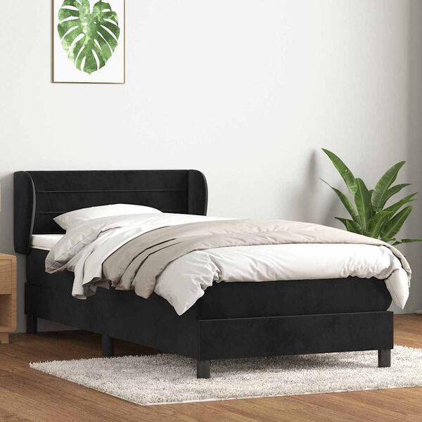 vidaXL Cama com molas/colch&atilde;o 80x220 cm veludo preto