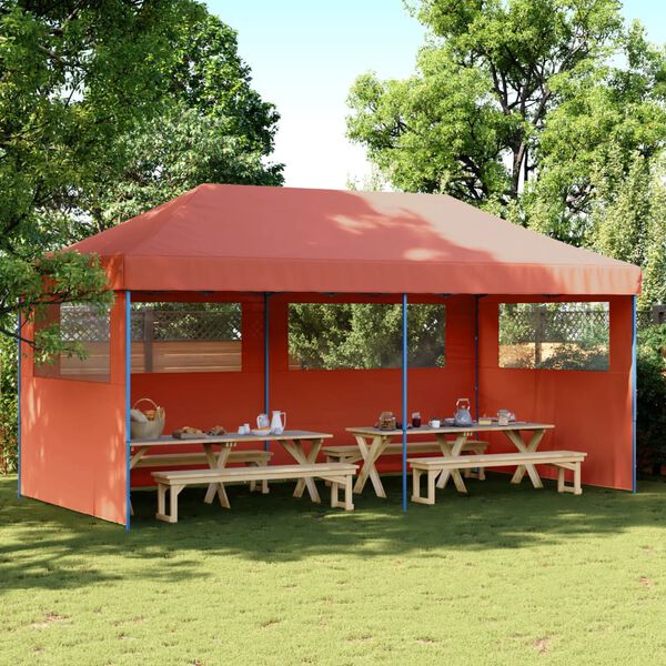 vidaXL Tenda p/ festas pop-up dobr&aacute;vel 3 paredes laterais terracotta