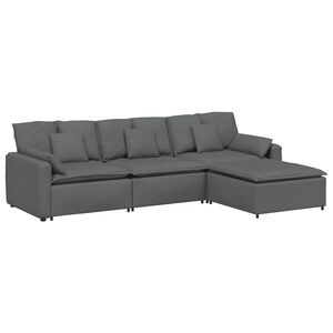 vidaXL Sof&aacute; modular com pufes e almofadas cinzento-escuro