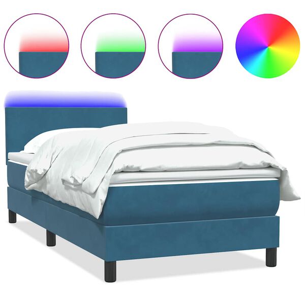 vidaXL Cama box spring c/ colch&atilde;o e LED 100x220 cm veludo azul-escuro