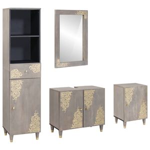 vidaXL Conjunto de Arm&aacute;rios para Banheiro com gaveta 4 pcs Cinzeto