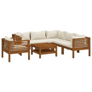 vidaXL 7 pcs conjunto lounge jardim c/ almofad&otilde;es creme ac&aacute;cia maci&ccedil;a