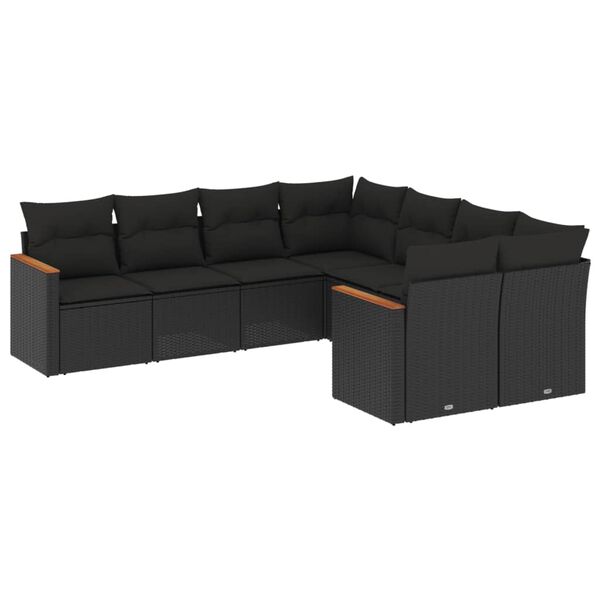 vidaXL 8 pcs conjunto sof&aacute;s de jardim com almofad&otilde;es vime PE preto