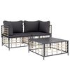 vidaXL 3 pcs conjunto lounge de jardim c/ almofadões vime PE antracite
