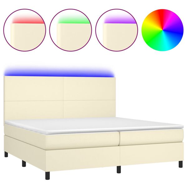vidaXL Cama box spring c/ colch&atilde;o/LED 200x200cm couro artificial creme
