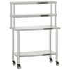 vidaXL Mesa trabalho cozinha c/ prateleira 110x55x150cm a&ccedil;o inoxid&aacute;vel