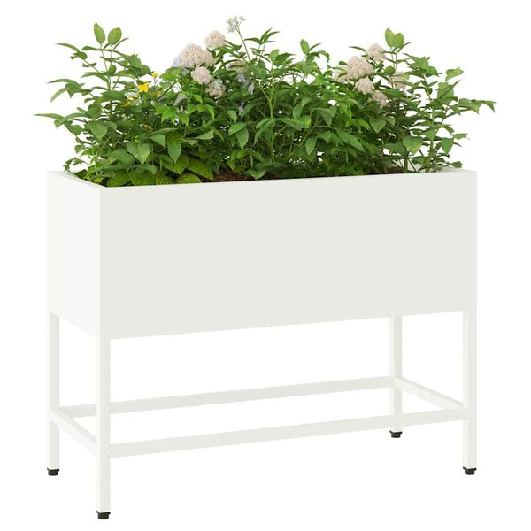 vidaXL Vaso Elevado para Jardim Branco 60 x 26 x 48 cm A&ccedil;o