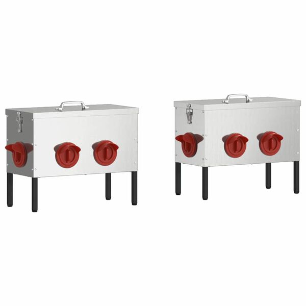 vidaXL Comedouro para galinha 2 pcs Prateado 41,5 x 20,5 x 33 cm