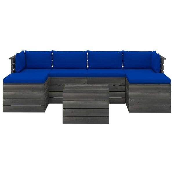vidaXL 7 pcs conjunto lounge de paletes com almofad&otilde;es pinho maci&ccedil;o