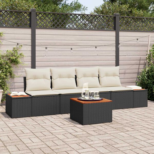 vidaXL Conjunto de Sof&aacute; de Jardim 5 pcs Preto Rattan Sint&eacute;tico