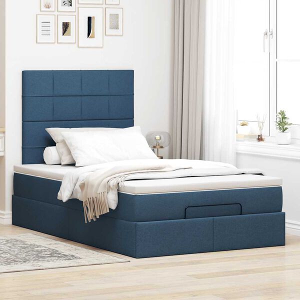 vidaXL Estrutura de cama otomana com colchão 120x190 cm tecido azul