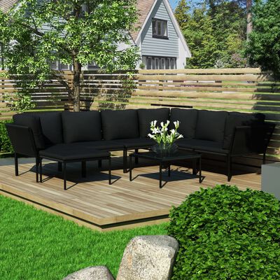 vidaXL 8 pcs conjunto lounge de jardim c/ almofadões PVC preto