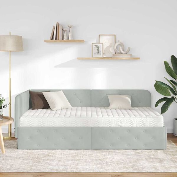 vidaXL Estrutura de Cama de Canto Cinzento-claro 90 x 200 cm Veludo