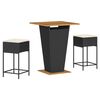 vidaXL 3 pcs conjunto de bar para jardim c/ almofad&otilde;es vime PE preto