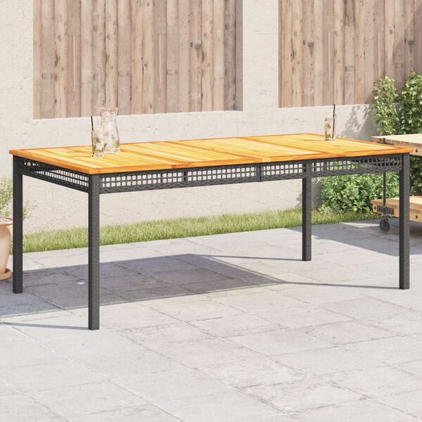vidaXL Mesa de jardim 180x90x75 cm vime PE e madeira de ac&aacute;cia preto