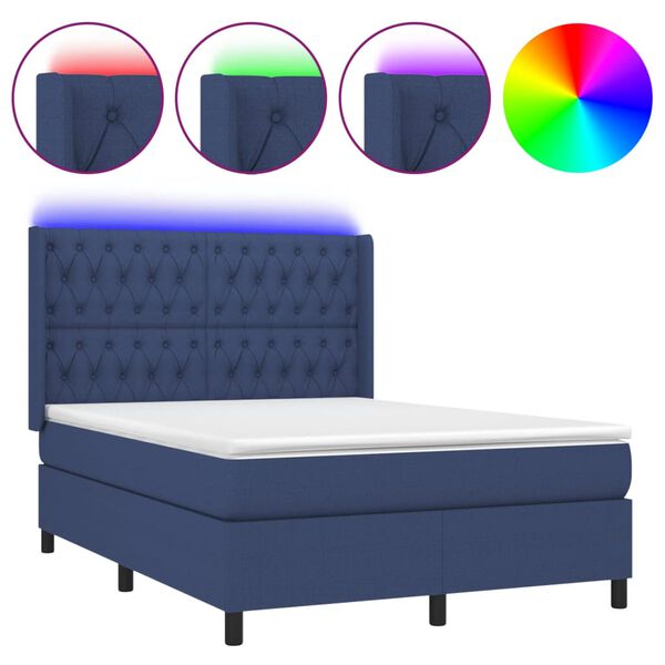 vidaXL Cama box spring c/ colch&atilde;o e LED 140x200 cm tecido azul