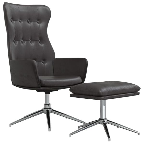 vidaXL Cadeira descanso c/ banco p&eacute;s couro artificial preto brilhante