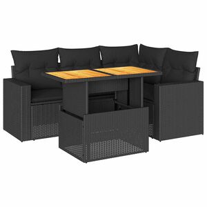 vidaXL 5 pcs conjunto sof&aacute;s de jardim com almofad&otilde;es vime PE preto