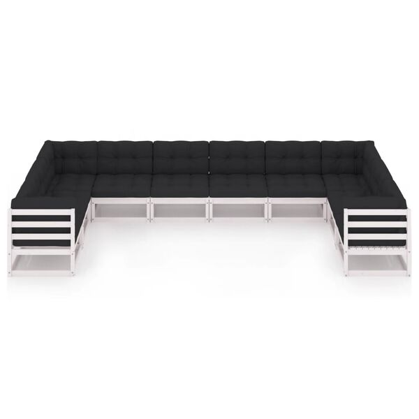 vidaXL 10 pcs conj. lounge de jardim c/ almofad&otilde;es pinho maci&ccedil;o branco