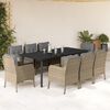 vidaXL 9 pcs conjunto de jantar p/ jardim com almofad&otilde;es vime PE bege