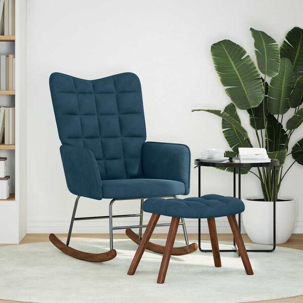 vidaXL Cadeira de baloi&ccedil;o com banco veludo azul