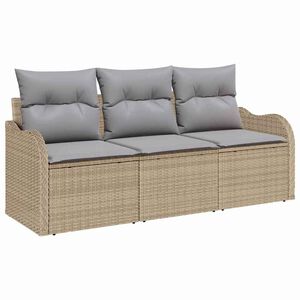 vidaXL Conjunto de Sof&aacute; de Jardim 3 pcs Bege Rattan Sint&eacute;tico