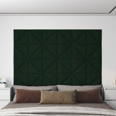 vidaXL Painel de parede 12 pcs 30x30 cm veludo 0,54 m² verde-escuro