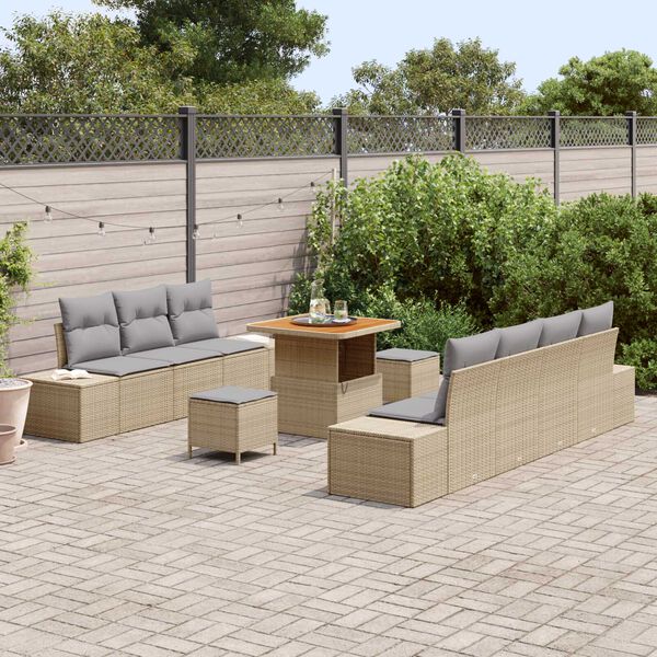 vidaXL Conjunto de Sof&aacute; de Jardim 10 pcs Bege Rattan Sint&eacute;tico