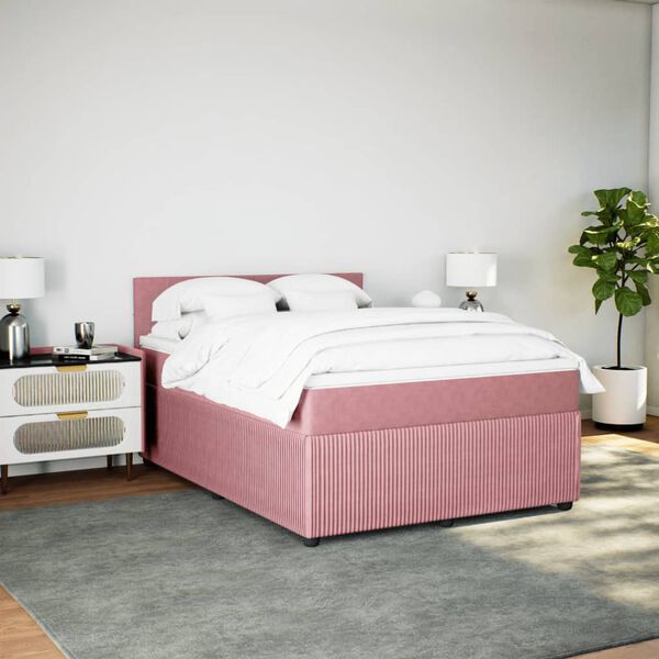 vidaXL Cama com molas/colch&atilde;o 160x200 cm veludo rosa