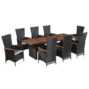 vidaXL 9 pcs conjunto jantar exterior com almofad&otilde;es vime PE preto